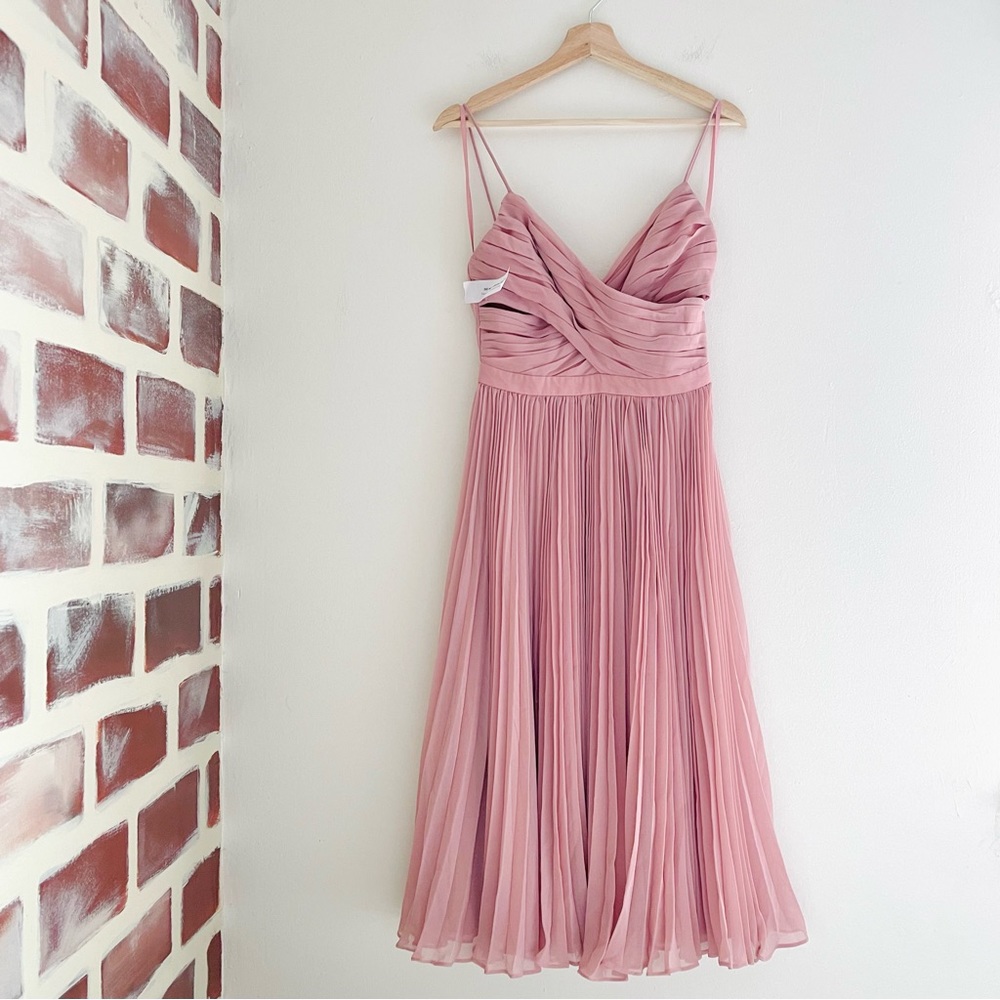Fame And Partners Midi Length Wrapped Pleated Dress In Pink Size 4